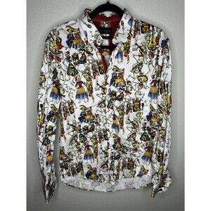 Eight X Premium Shirt Mens Slim Fit L Skeleton Print Day of the Dead Button Down